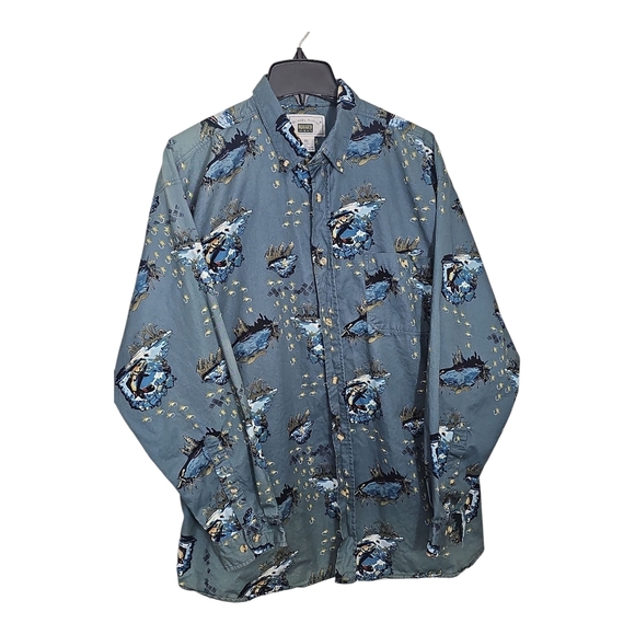 Men’s Michael Austin Rugged Wear Bass Fishing Shirt XL Teal Green Blue - Picture 1 of 13